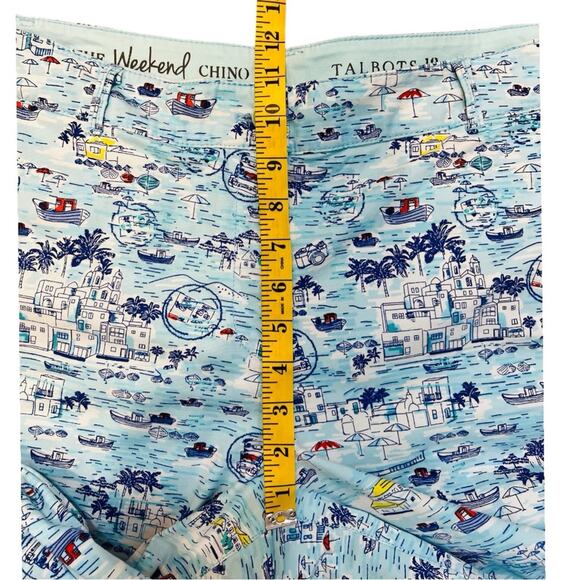 Talbots The Weekend Chino Pant in Aqua Blue w/ Tropical Scenic Print Size 12 - Picture 12 of 15